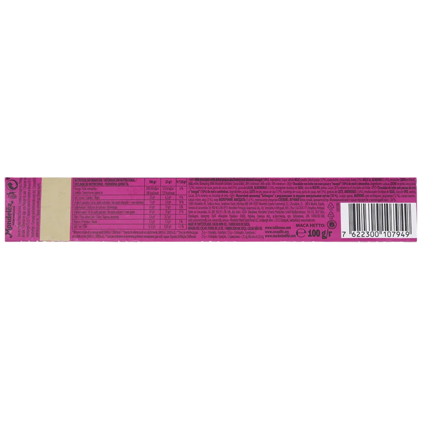 Toblerone Fruit & Nut Chocolate Pack | 5 × 100g Raisins & Almond Nougat | Swiss Gift Box