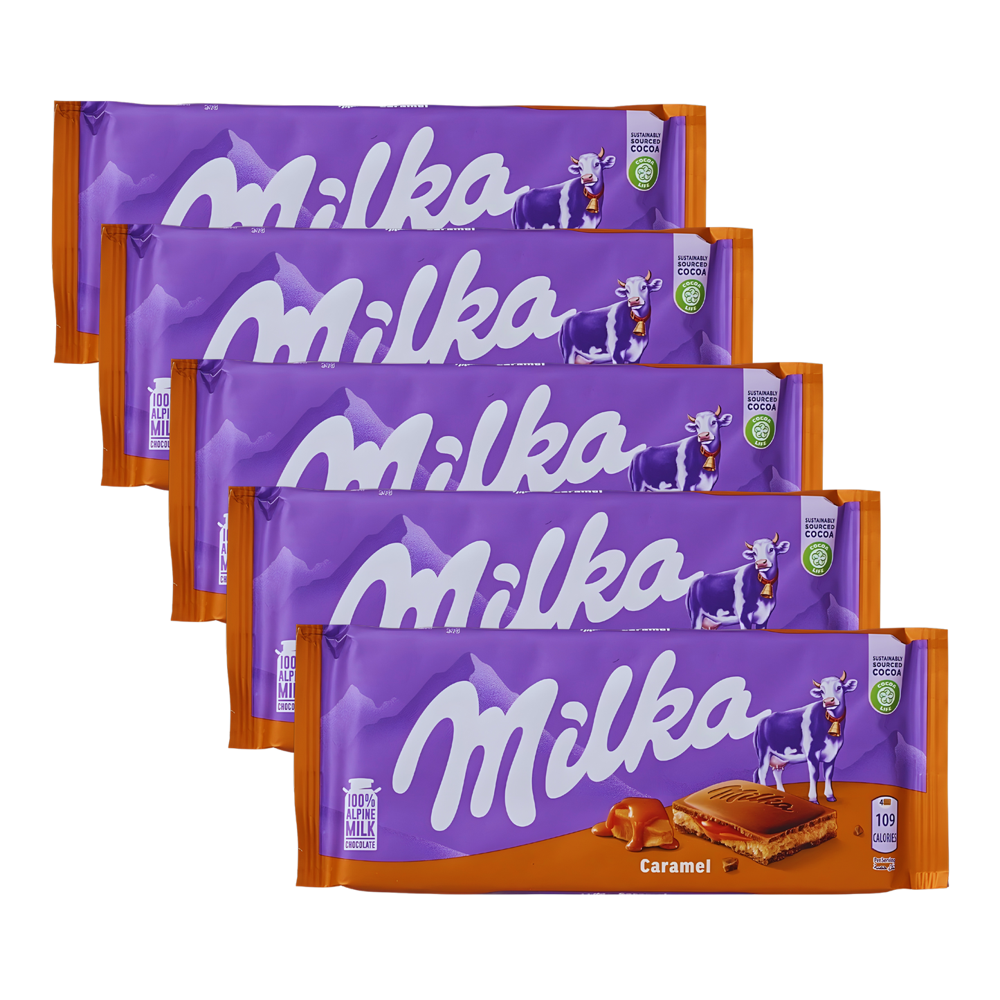 Milka Caramel Chocolate Pack | 5 × 100g Alpine Milk Caramel Bar | Premium Gift Bundle
