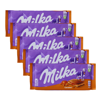 Milka Caramel Chocolate Pack | 5 × 100g Alpine Milk Caramel Bar | Premium Gift Bundle