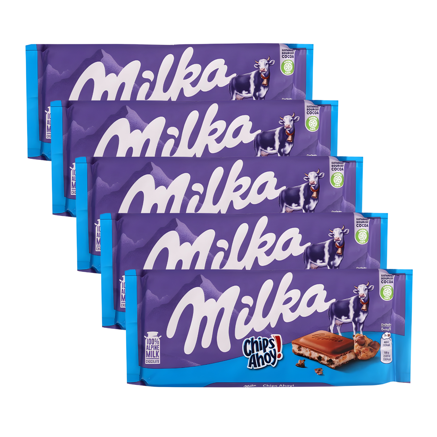 Milka Chips Ahoy Chocolate Pack | 5 × 100g Alpine Milk Cookies Bar | Premium Gift Bundle