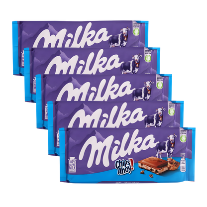 Milka Chips Ahoy Chocolate Pack | 5 × 100g Alpine Milk Cookies Bar | Premium Gift Bundle