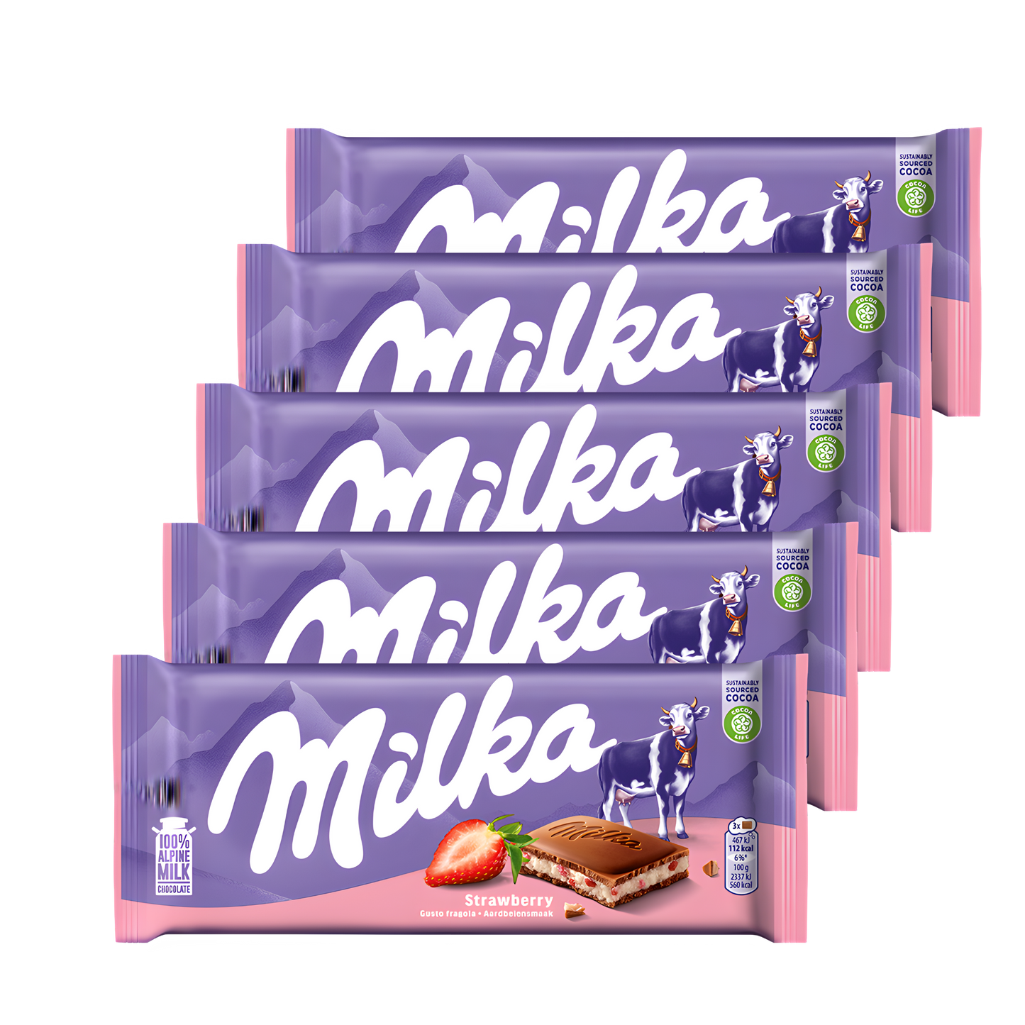 Milka Strawberry Chocolate Pack | 5 × 100g Alpine Milk & Fruit Bar | Premium Gift Bundle