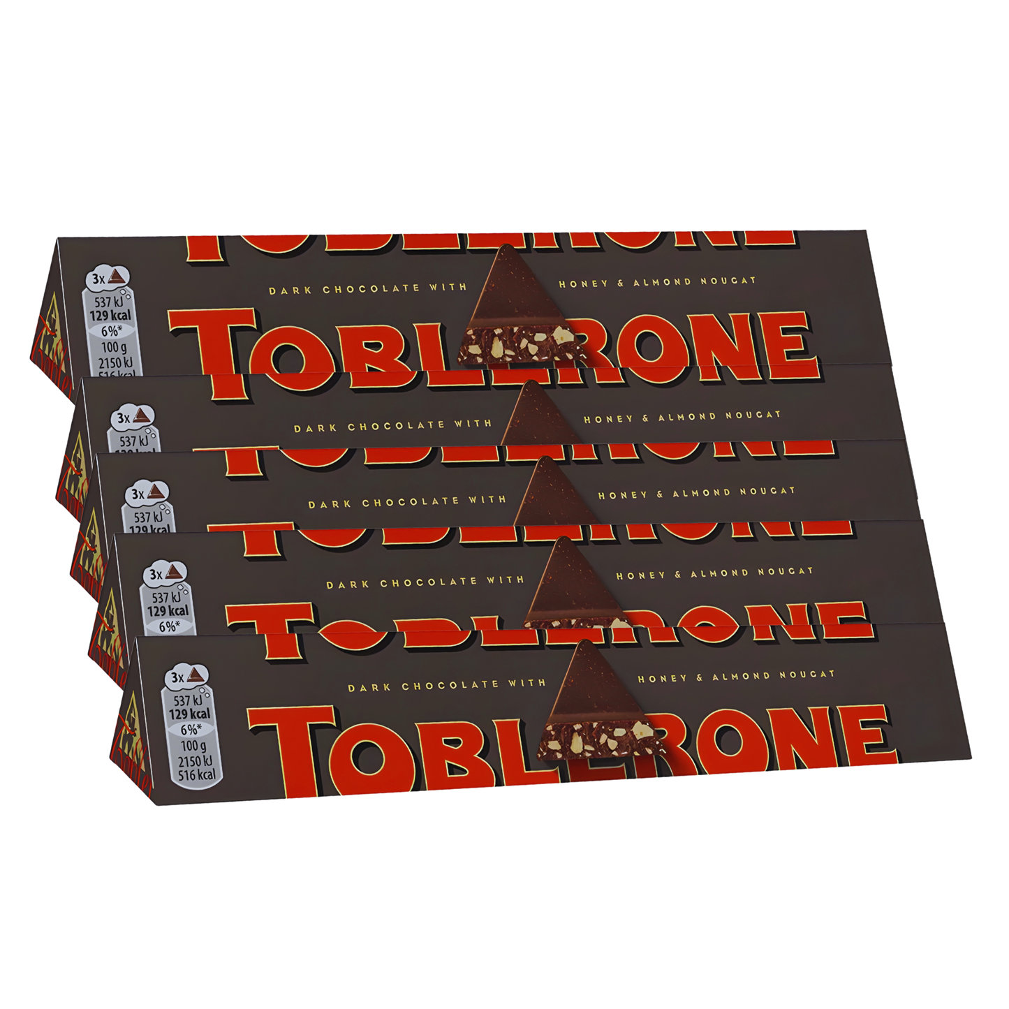 Toblerone Dark Chocolate Pack | 5 × 100g Honey & Almond Nougat | Swiss Premium Gift Set
