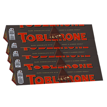 Toblerone Dark Chocolate Pack | 5 × 100g Honey & Almond Nougat | Swiss Premium Gift Set