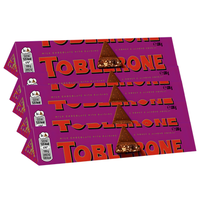 Toblerone Fruit & Nut Chocolate Pack | 5 × 100g Raisins & Almond Nougat | Swiss Gift Box